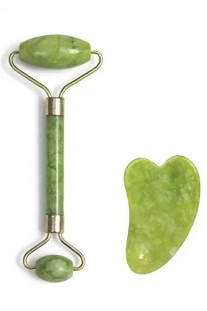 Yaşlanma Karşıtı %100 Doğal Taş Roller Masaj Aleti Ve Kalp Gua Sha Guahsa Yüz Bakım Taşı